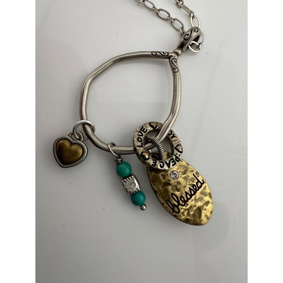 Brighton *BLESSED* Charm Necklace - Joy * Peace * Love w Hearts, Turquoise Beads - Picture 10 of 13